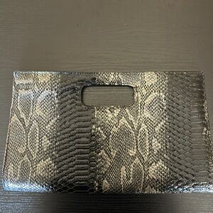 Black and gray faux snakeskin clutch